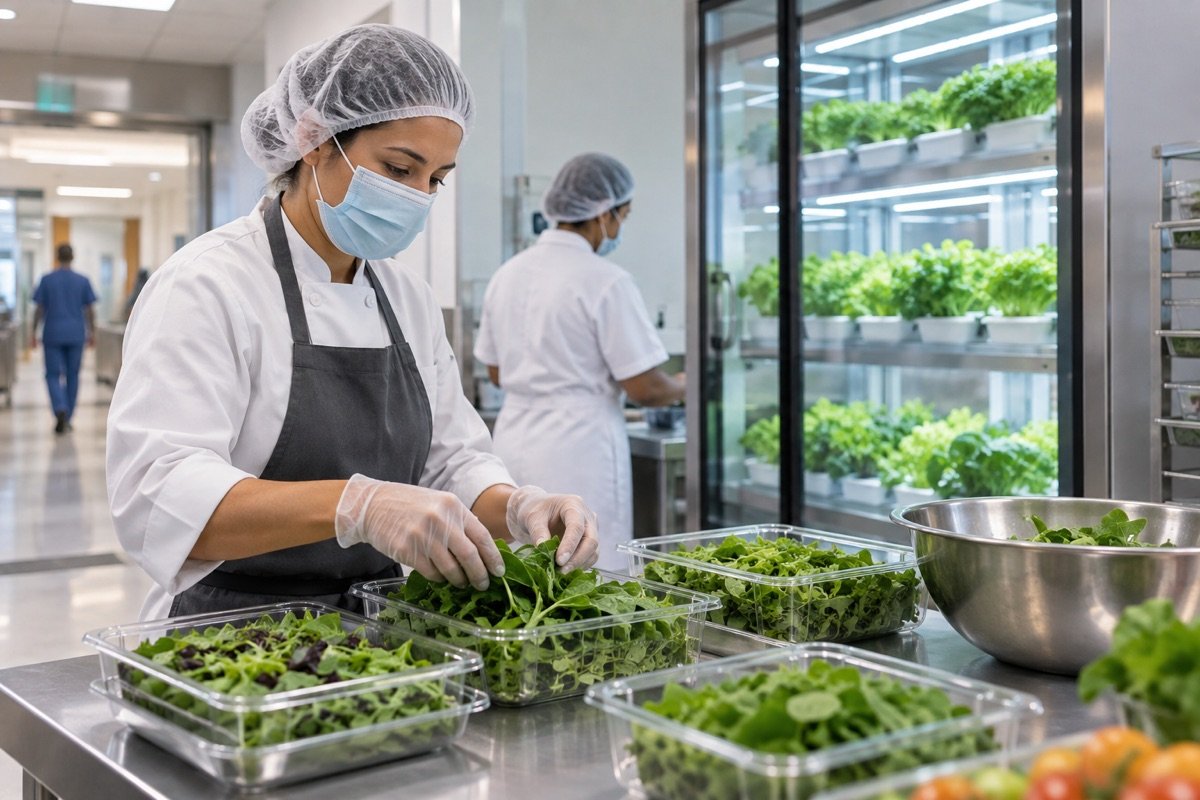 Clean traceable produce prepared for healthcare institutions