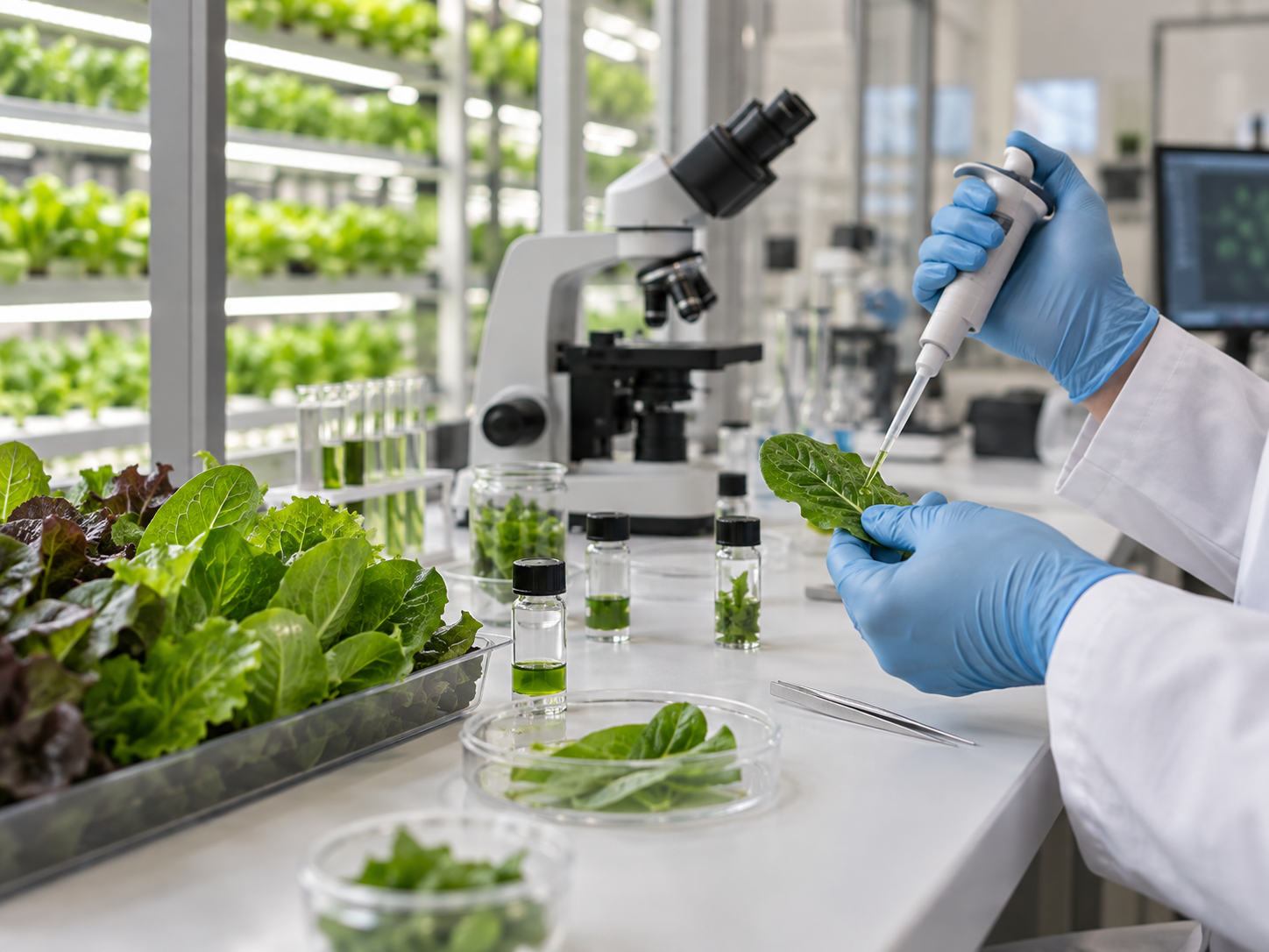 Crop scientist preparing a leafy green sample for nutritional analysis