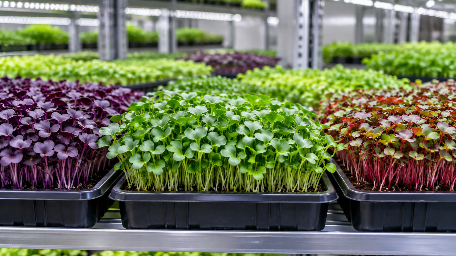 Colourful microgreens in propagation trays